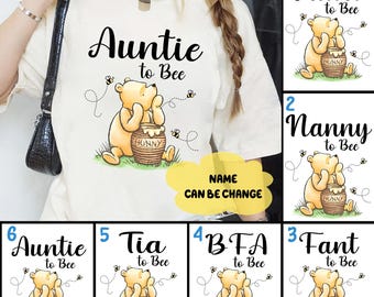 Camiseta de Winnie The Pooh "Tía a Abeja", camiseta de "Tía a Abeja", camiseta de "Tía Nueva", sudadera de embarazo, camiseta de "Mamá a Abeja" de oso Pooh, camiseta de anuncio