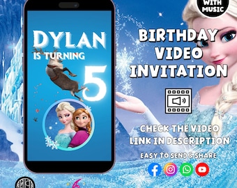 Invito video Frozen, modello di invito per festa di compleanno Frozen, invito di compleanno Frozen della principessa Elsa, modello di invito di compleanno Frozen