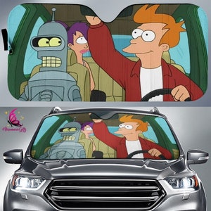 Futurama Philip J Fry Car Sunshade | Futurama Cartoon Gift | Philip J Fry Bender Leela | Car Sun Shade | Car Windshield | Car Accessories