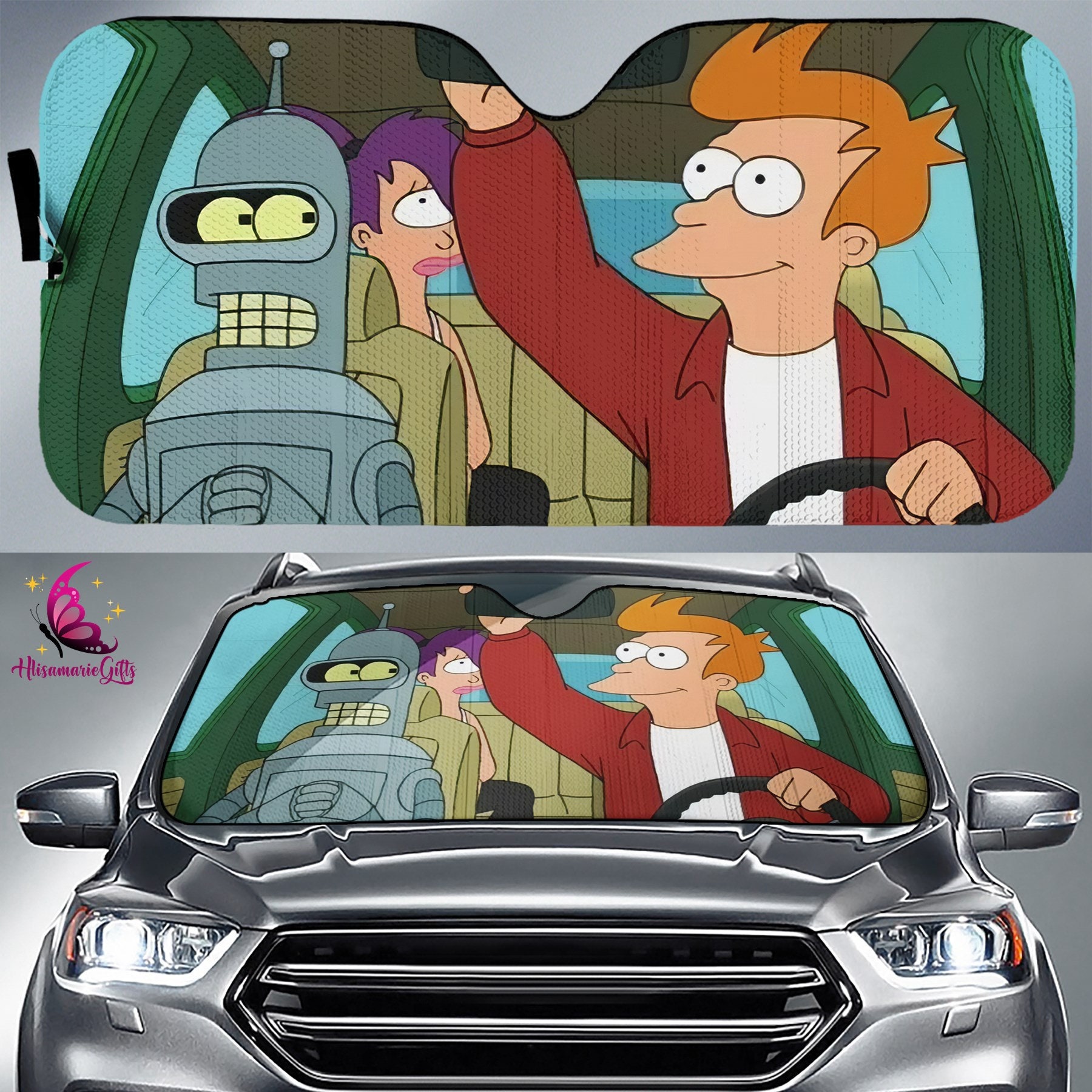 Futurama Philip J Fry Car Sunshade | Futurama Cartoon Gift | Philip J Fry Bender Leela | Car Sun Shade | Car Windshield | Car Accessories