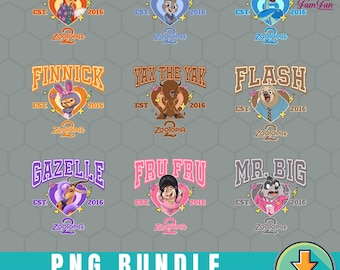 Zootopia Characters PNG Bundle Download, Nick Wilde, Judy Hopps, DisneyTrip Zootopia Png, Zootopia Sublimation Prints, PNG Bundle Download