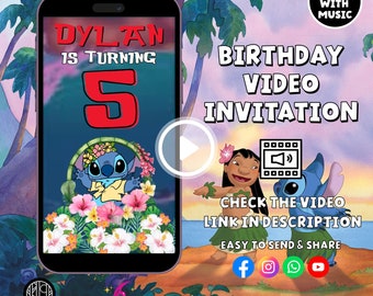 Stitch Phone Digital Invitation | Editable Stitch Birthday Invitation Video | Lilo And Stitch Birthday Invitation Video | Editable Canva