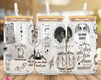 A Court Of Thorns And Roses Court 16Oz Szklana puszka Opakowanie | Coffee Glass Wrap Svg | Czwarte skrzydło Szklana puszka | ACOTAR PNG | Miasto Gwiaździstego Światła PNG