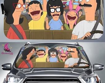 Bob Belcher Linda Belcher Bob’s Burgers Theme Park Land Car Sun Shade, Bob's Burgers Cartoon Cars Sunshade, Cars Decor, Cars Windshield