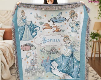Custom Disneyland Princess Blanket, Princess Blanket Gift for Her, Cinderella Snow White Belle Jasmine Ariel Princess, Birthday Girl Blanket