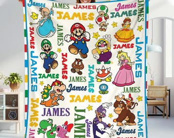 Personalized Super Mario Blanket, Super Mario Fleece Blanket, Mario Bros Blanket, Mario Video Games, Mario Blanket