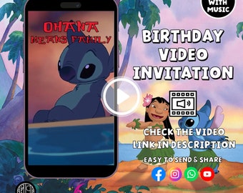 Vidéo d'invitation à une fête d'anniversaire Lilo et Stitch | Invitation de fête d'anniversaire modifiable | Vidéo d'invitation d'anniversaire à points modifiables