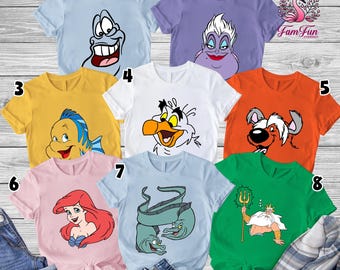 Little Mermaid Group Matching Shirt | Flounder,Sebastian Max & Scuttle Costume Face Shirt | Little Mermaid Cosplay | Ariel Princess Costume