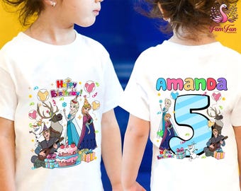 Custom Frozen Birthday Shirt, Elsa Birthday Girl T-Shirt, Princess Anna Birthday Shirt, Disneyland Birthday Trip Tee, Kid Birthday Shirt