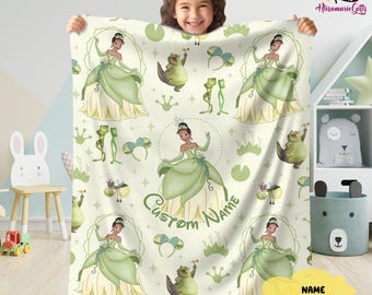 Manta polar personalizada de la Princesa Tiana, Princesa Tiana, Manta de La Princesa y el Sapo, Manta de Princesa Disneyland, Regalos para niñas