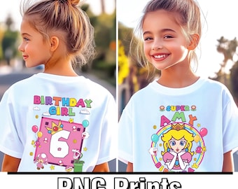 Descarga de PNG de cumpleaños de súper princesa con nombre y edad personalizados, diseños de cumpleaños de princesa Peach, fiesta de cumpleaños de princesa Mario, archivo digital