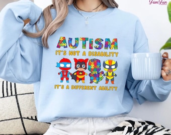 Superheroes Autism Awareness Shirt, Funny Super Heroes Autism Support Shirt, Autism Awareness Shirt, Everyone Communicates Differently
