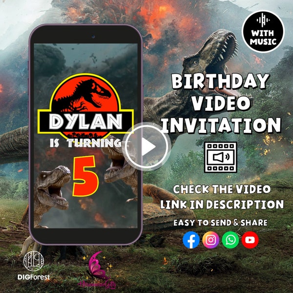 Jurassic World Birthday Video Invitation, Jurassic World Birthday Invitation, Jurassic Park invitation, Jurassic World invitation video