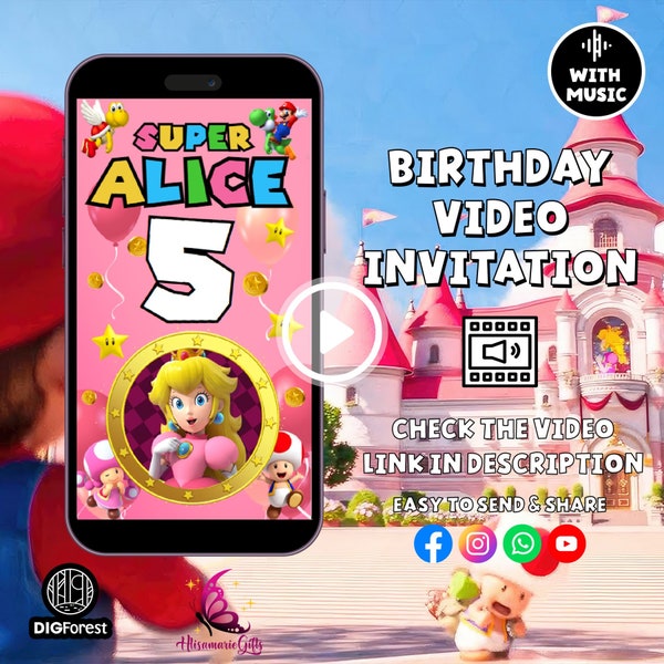 Princess Peach Birthday Editable Video | Princess Peach Invitation | Super Mario Princess Birthday | Mario Digital Video Invitation