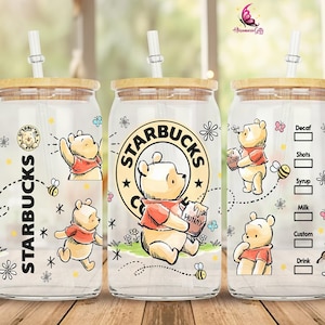 Winnie The Pooh Glass Can Wrap Png, 16oz Glass Can Wrap Png, Disneyland Glass Wrap Download, Instant Download, Pooh Bear Glass Wrap Png