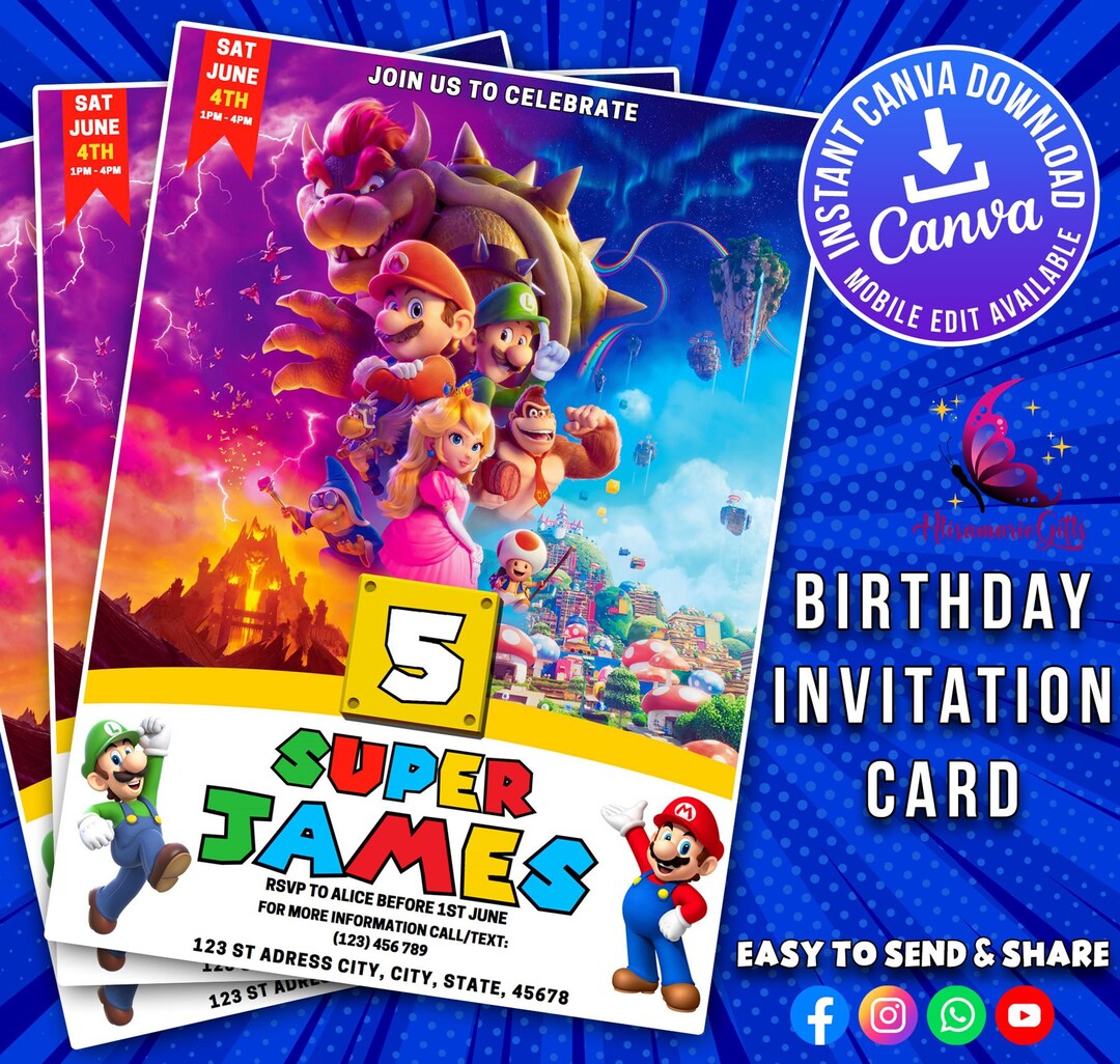 Super Mario Invitation Card | Printable Card Birthday Invitation ...