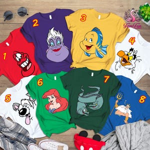 Little Mermaid Group Matching Shirt | Flounder,Sebastian Max & Scuttle Costume Face Shirt | Little Mermaid Cosplay | Ariel Princess Costume image 2