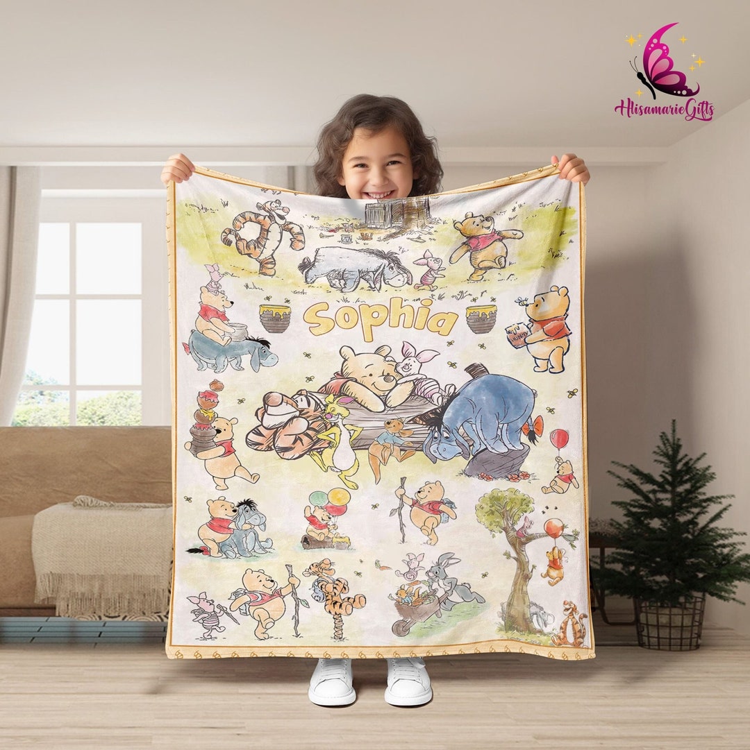 Retro Winnie the Pooh Fleece Blanket Pooh Eeyore Tigger Piglet Blanket Pooh Bear and Friends Blanket Disneyland Blanket Etsy