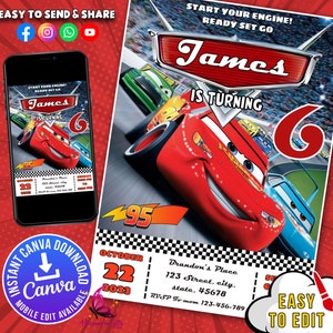 Sofortdownload | Lightning Mcqueen Einladungskarte zum Geburtstag Einladung zum Geburtstag | Autos Film Geburtstagseinladung | Geburtstagsparty