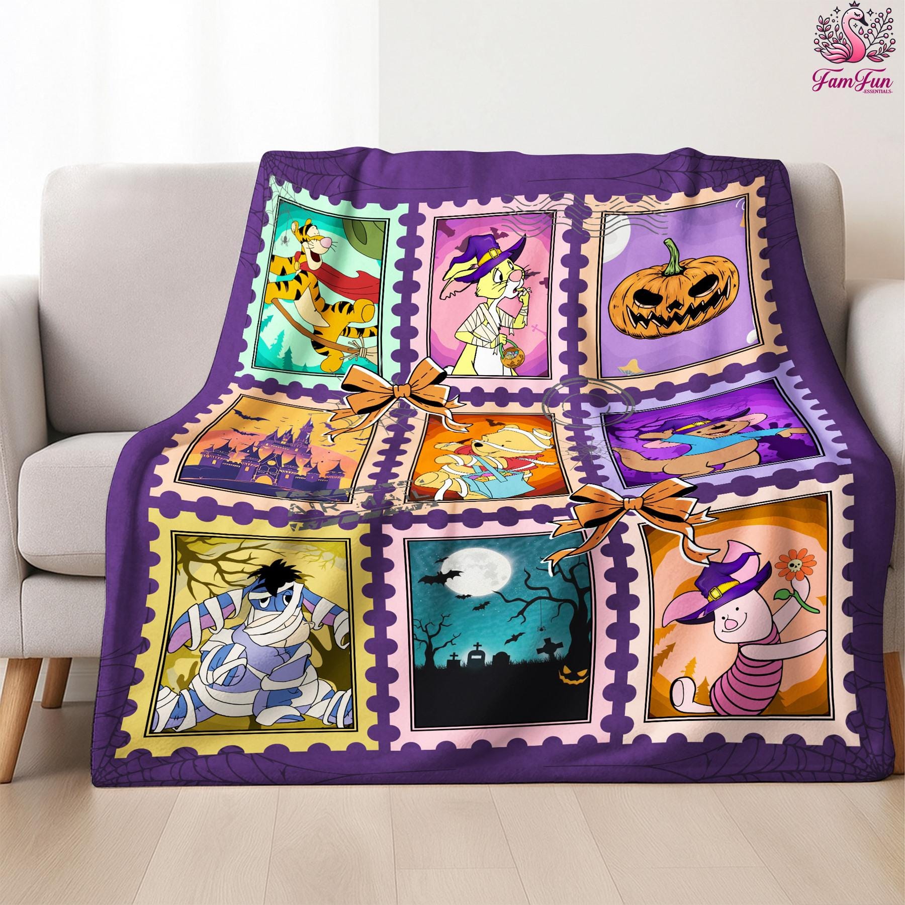 Discover Pooh and Friends Halloween Stamp Art Blanket, Halloween Party 2025 Gift