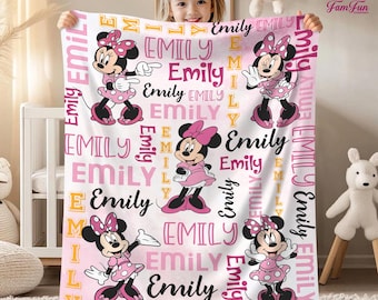 Personalized Watercolor Minnie Mouse Blanket, Minnie Mouse Custom Name Blanket, Baby Girl Birthday Gift, Baby Shower Gift
