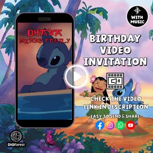 Video di invito alla festa di compleanno di Lilo e Stitch / Invito alla festa di compleanno modificabile / Video di invito al compleanno di Stitch modificabile