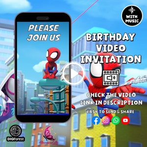 Spiderman Einladung | Spidey Party Theme Geburtstags-Video-Einladung | Spider Man Mobile Einladen | Spiderman Party bearbeitbare Vorlage