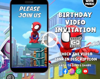 Zaproszenie Spiderman | Zaproszenie wideo na urodziny z motywem imprezy Spidey | Zaproszenie mobilne Spider Man | Edytowalny szablon imprezy Spiderman