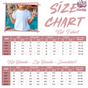 The image is a size chart for a kid's t-shirt, showing the bust, shoulder, length, sleeve, and suit for different sizes.