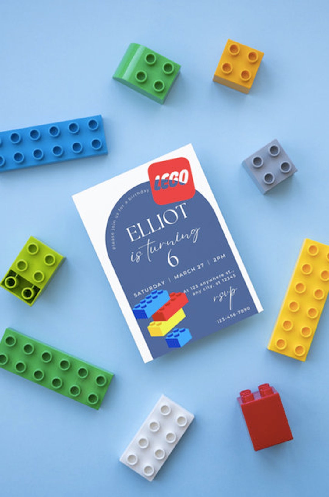 Lego Birthday Invitation Templates, 5x7 Birthday Templates, Personalize