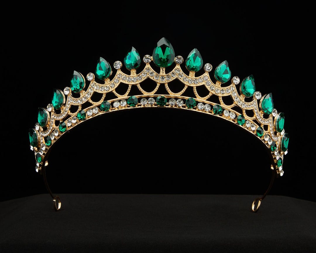 Emerald Green Crystal Tiara – Gold Rhinestone Princess Crown - Etsy