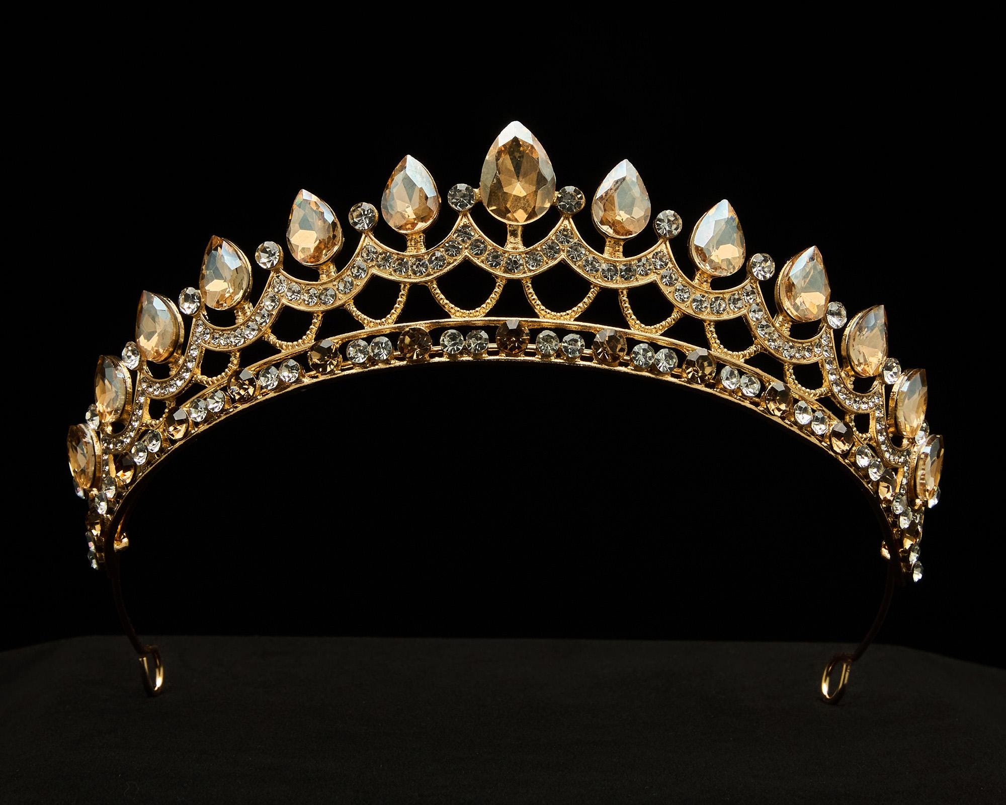 Vintage Gold Crystal Teardrop Tiara Laena Tiara -- Crystal Antique Gold – Jennifer Behr LLC main image 4