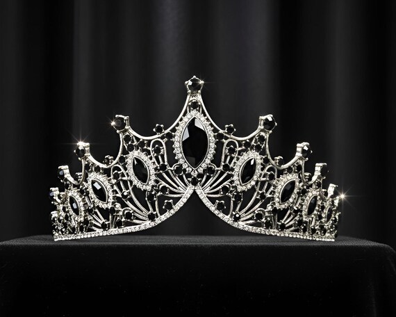 Black Crystal Gothic Queen Tiara – Silver Rhinestone 