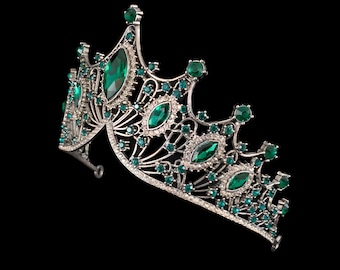 Baroque Green Crown Crystal Rhinestone Tiara Headband - Perfect for Weddings, Proms, Parties - Costume Hairband fit for a Princess or Queen