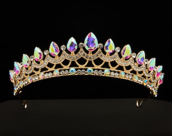 RGHSZ Gold Diadem & Schleier-Set Lila – Strass-Krone Für Braut, Prinzessin, Hochzeit, Geburtstag & Partys