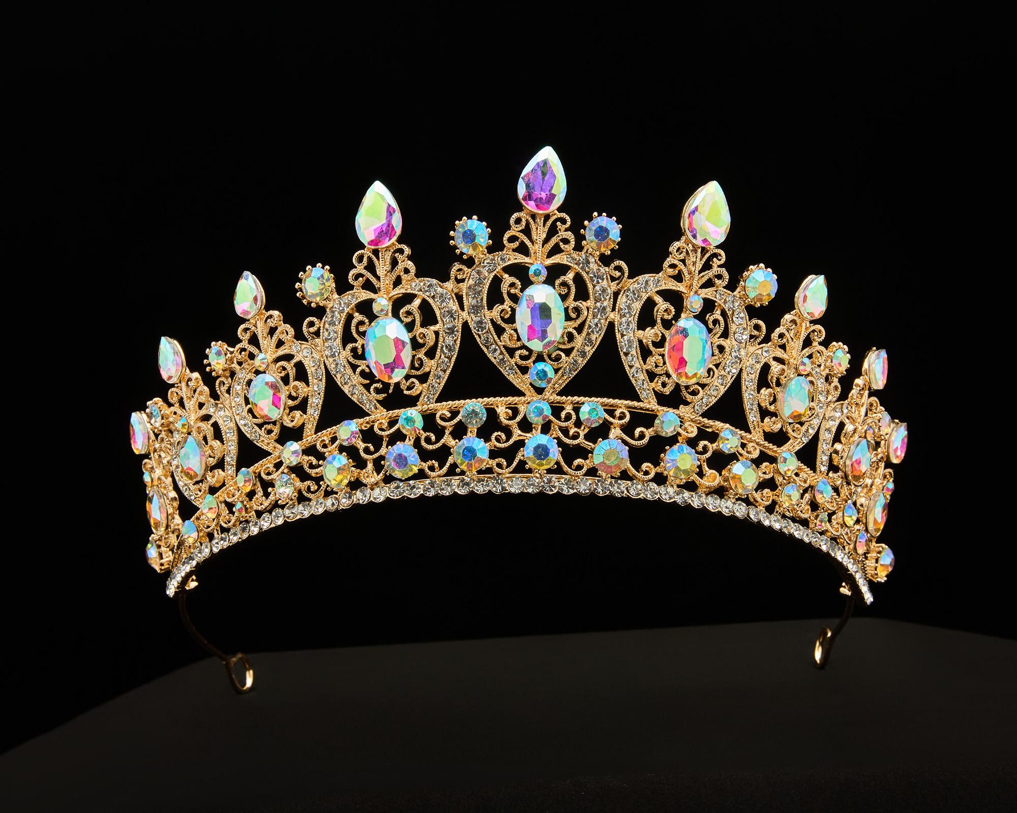 Gold Iridescent Crystal Tiara, Pageant Wedding Costume Crown  display picture 2