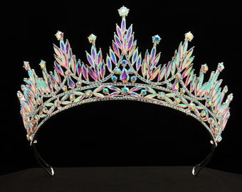 Rainbow Crystal Queen Tiara Stunning Crown for Weddings and Pageants, Featuring Sparkling Colorful Crystals, Perfect for Brides, Princesses