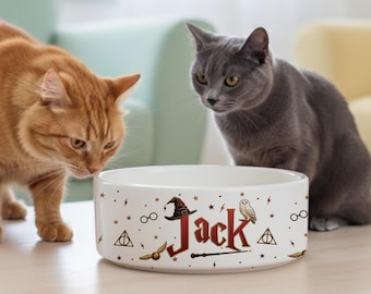 Personalized Pet Wizard Themed Bowl, Custom Name Dog Cat Feeding Bowl, Pet 16oz Feeding Bowl, Dog Lover Gift, Cat Owner Gift