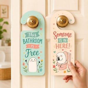 Bathroom Door Hanger, Bathroom Decor, Custom Wood Door Knob Hanger, Funny Bathroom Acrylic Front Door Knob Sign