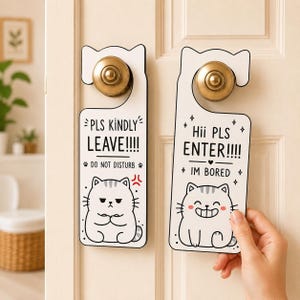 Personalized Do Not Disturb Cat Ear Door Hanger, Custom Cat Gift, Custom Cat Wood Door Knob Hanger, Cat Lover Acrylic Front Room Sign