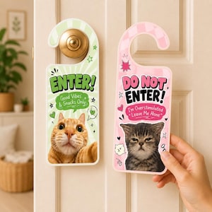 Personalized Enter with Snack Only Door Hanger, Custom Cat Photo Gift, Custom Wood Door Knob Hanger, Cat Lover Acrylic Front Room Sign