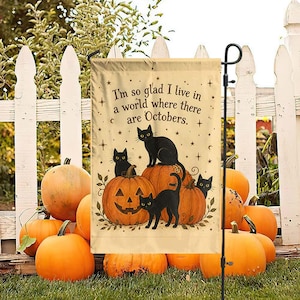 I'm So Glad There Are Octobers Garden Flag, Black Cats & Pumpkin Jack-O-Lantern Outdoor Yard Art, Halloween Outdoor Welcome Decor