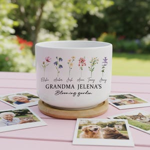 Personalisierter Geburtsmonat Blumenpflanzentopf, Omas Blumenkeramiktopf mit Drainage, Name Sukkulententopf für kundenspezifische Kinder