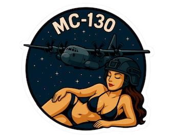 Chica pin-up MC-130 para aviadores de la Fuerza Aérea, mantenedores de aeronaves, ingenieros de aviación, aviadores y pilotos, ideal para cajas de herramientas, latas de munición, estuches o calcomanías.