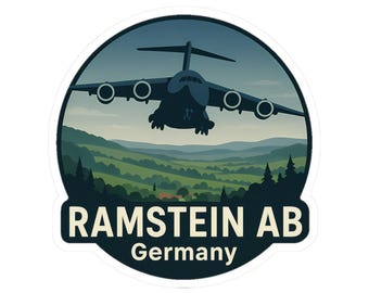 Pegatina de la Base Aérea Ramstein, Alemania - Base Aérea C-17. Regalo para aviadores de la Fuerza Aérea, veteranos, familias militares, despliegues y recuerdo de viaje.