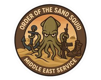 Sticker voor Midden-Oosten-veteranen, sticker Order of the Sand Squid, grappig militair inzetcadeau, woestijndienst moreel badge laptopauto