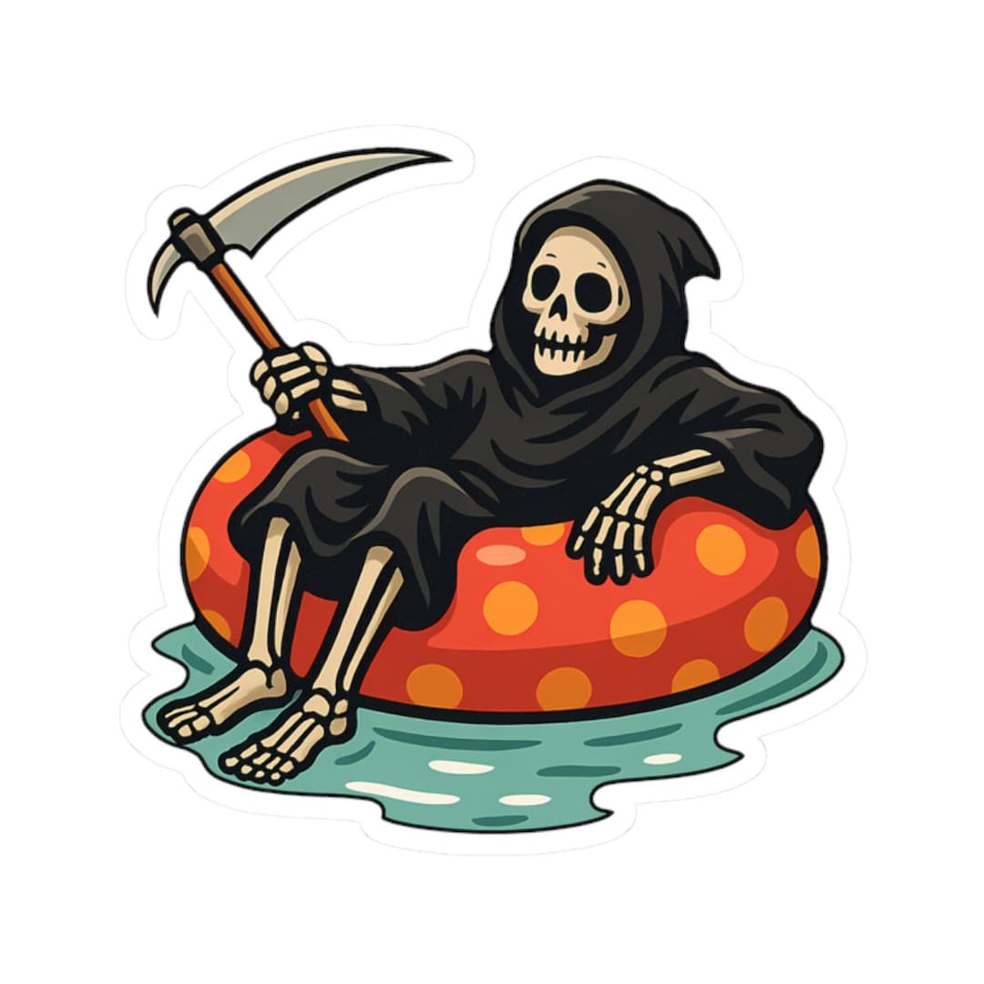 Sticker for Goth Swimmers, Grim Reaper Pool Float Sticker, Spooky ...
