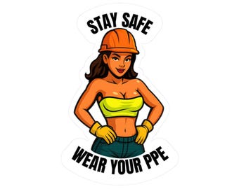 Blue Collar Construction Workers Sticker - Stay Safe Wear Your PPE Pinup Hard Hat Girl Safety Decal for Toolbox, Helmet, Jobsite Gift