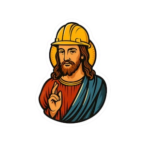 Rolig Jesus-hjälmklistermärke för byggnadsarbetare, ingenjörer, murare, betongarbetare, arbetare, gåva för verktygslåda, hjälm eller arbetsplatshumor