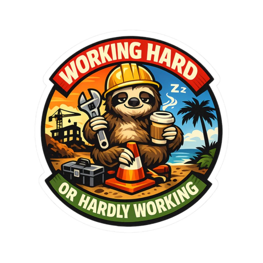 Sticker for Construction Workers, Working Hard or Hardly Working Sloth ...
